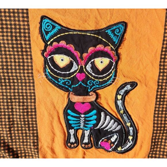 Pier 1 Day Of The Dead Black Cat Halloween Tea Towel Kitchen Dish Linen - Picture 2 of 6